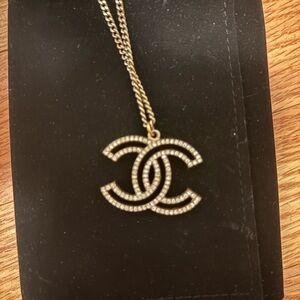 CHANEL Gold Necklace with Sparkling CC Pendant